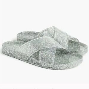 J.Crew Criss Cross Sandals Slides in Silver Glitter Sz 10 - NWT!